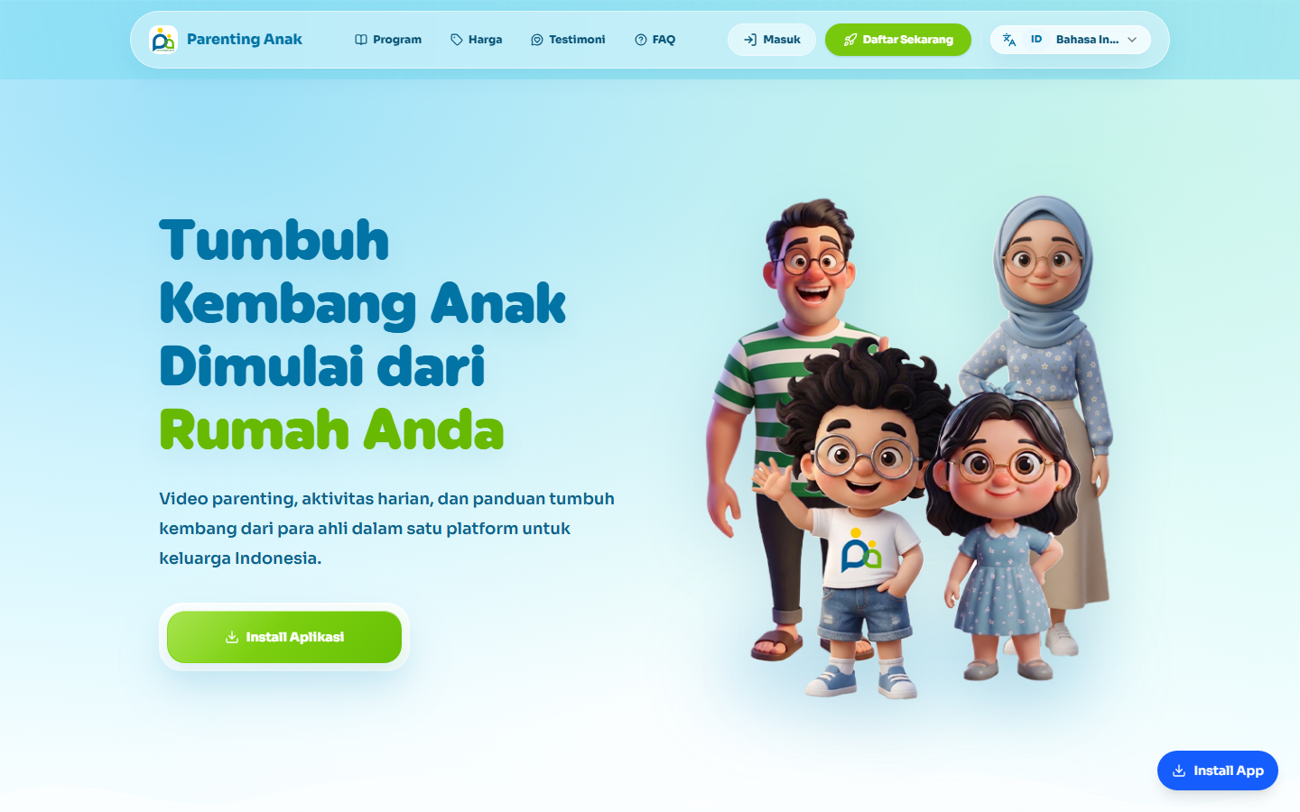 Tampilan proyek ParentingAnak Content & Commerce Platform